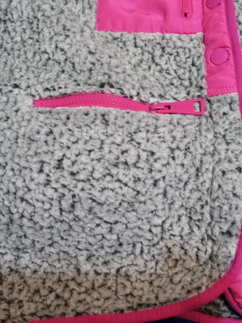 Justice Gray Sherpa Jacket with Hot Pink Accents